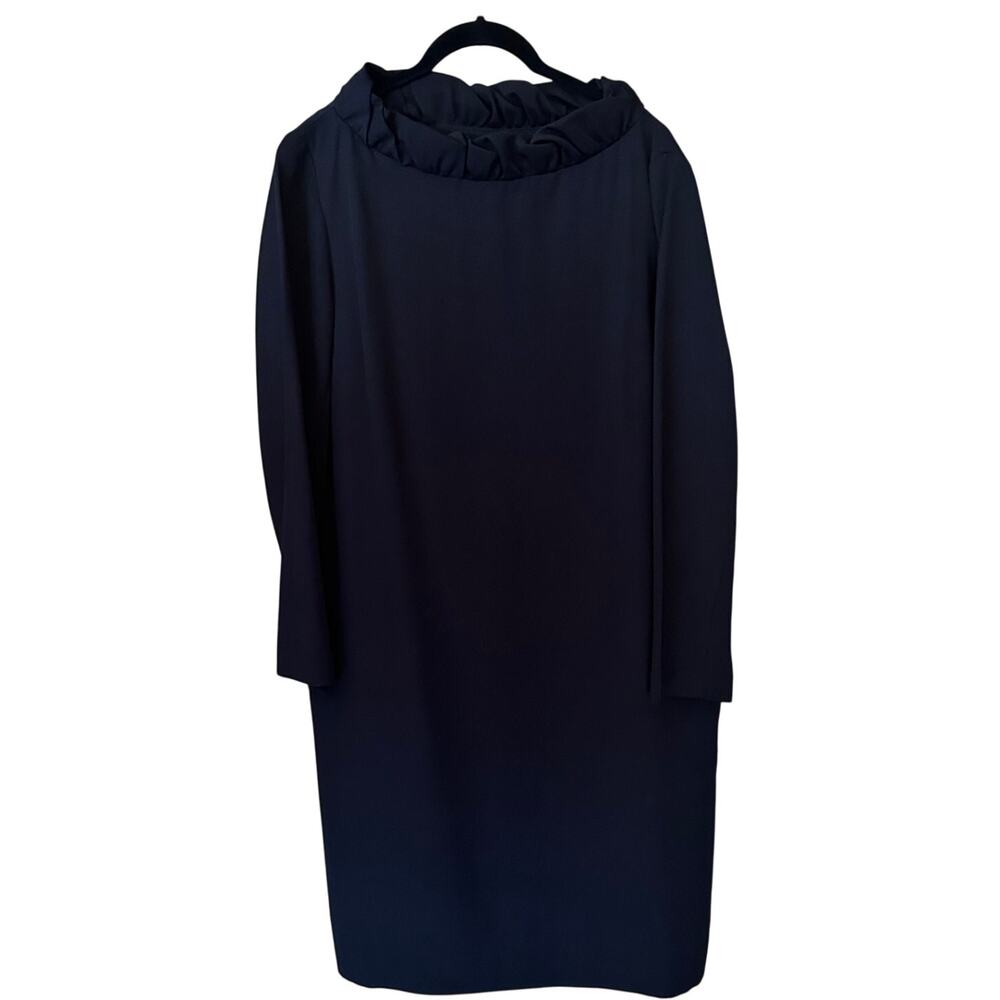 COS Navy Long Sleeve Ruffle Collar Midi Dress